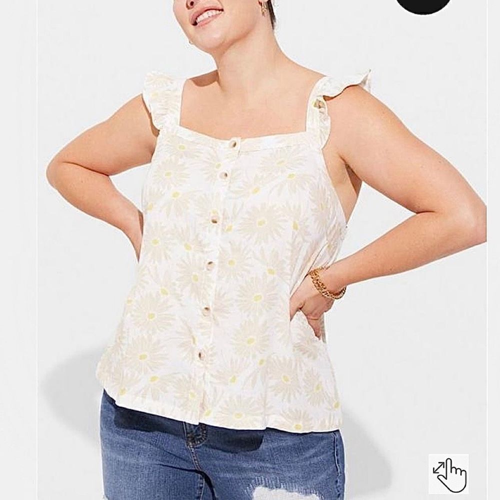Torrid Ivory Floral Double Gauze Ruffle Button Front Tank Top Sz 2X